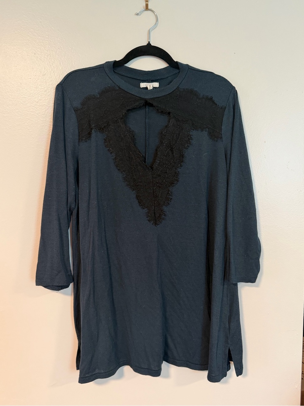 Maurices Dark Navy Knit Top with Lace Trim